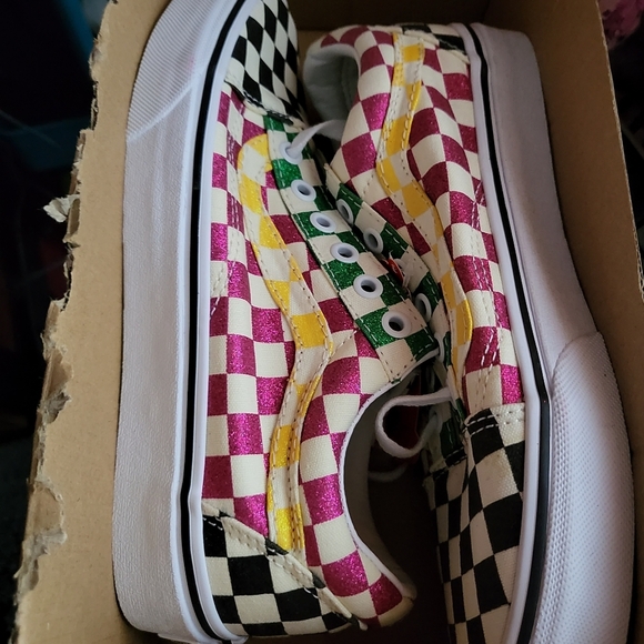 Vans Old Skool Women 7 Glitter Checkered Multicolored VNOA4U3B1HP - Picture 7 of 7